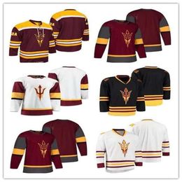 Custom Men's Arizona State Sun Devils College 12 Dylan Hollman 35 Joey Daccord Maroon Red Any Name Number Hockey Jerseys Size S-Xxxl 21