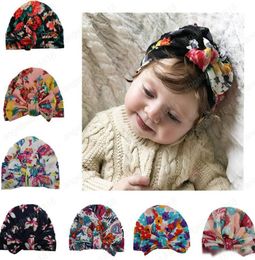 Newborn Soft Baby Hats Knotted Bowknot Flower Print Cotton Caps Kids India Hats Turban Infant Head Wrap7663691