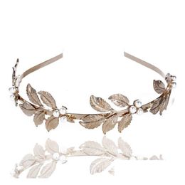 Headbands Pearl Leaves Headbands Gold Leaf Headband Alloy Baroque Designer Bridal Headwear Hair Accessories Fashion Women Jewellery Dro Dhyos