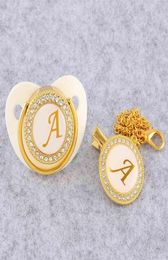 Golden Initial Letter Baby Pacifier With Chain Clip Luxury Sucette Bebe BPA White Chupete For 018 Months 2104074033407