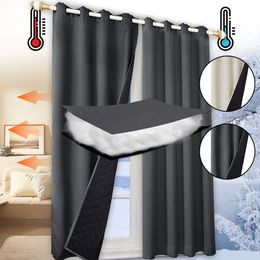 Curtain Heavy Duty Quilted Curtains Panel Living Room 100% Blackout Curtains Eyelet Heat Blocking Winter Keep Warm Thermal Window Drapes 240119