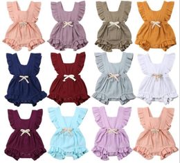 Baby Girl Clothes Infant Sleeveless Ruffle Rompers Toddle Cross Criss Solid Jumpsuits Newborn Boutique Onesies Climb Bodysuits LSK1621799