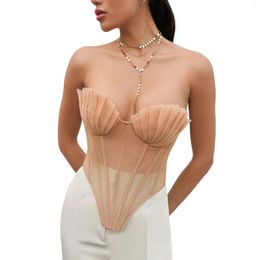 Women's Tanks Women Y2k Sheer Mesh Tube Top Sexy Strapless Backless Lace-up Irregular Hem Corset Tops Summer Ladies Bodycon Bustier Vest