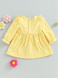 Girl Dresses Baby Dress Long Sleeve Crew Neck Flower Bow A-line For Casual Daily Party (Yellow 0-3 Months)