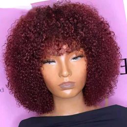 Brazilian Human Hair Short Curly Bob Wig with Bangs 200 Density Glueless Full Lace Front Wig Loose Curly Wig Synthetic or Women