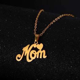 14k Yellow Gold Mothers Day Necklace Mom Alphabet Pendant Stylish Simple Ladies Jewellery Best Gift