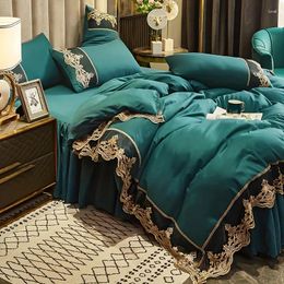 Bedding Sets 4PCS Duvet Cover Set Green With Zip Ties Soft Comfortable Bedskirt For Bedroom Guest Room