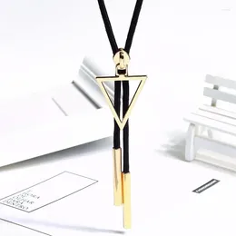 Pendant Necklaces Women's Rope Chain Sweater Pendants With Triangle Square Round Heart Necklace For Women Jewelry