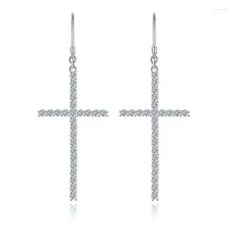 Dangle Earrings Big Cross Moissanite Drop For Women 925 Sterling Silver 1.25ct D Colour Diamond Pass