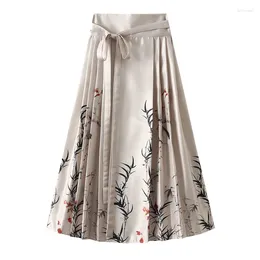 Skirts 2024 Chinese Style Flower And Bird Half Skirt Retro High End One Piece Printed Horse Face