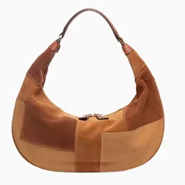 Evening Bags Retro Frosted Patchwork Handbag With Contrasting Color Semi-circular Underarm Bag Women Fashion Shoulder