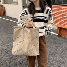 Evening Bags Korean Canvas Bag Women's Embroidery Hello Letter Print Shoulder Fashion Simple Student Large Capacity Handbag Female