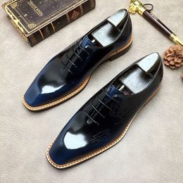 Italy Men Dress Genuine Leather 2023 Summer New Style Handmade Blue Black Wedding Social Shoes Man Laces Up Oxfords