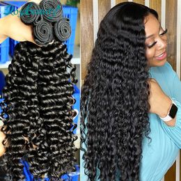 Rosabeauty Deep Wave 28 30 40 Inch 3 4 Bundles Brazilian Remy Hair 100% Natural Water Wave Curly Human Hair s 240118