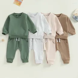 Clothing Sets 2024 Korean Baby Spring Casual Solid Two-piece Cotton Kids Boys Girls Clothes Tracksuits Sweatshirts Pants