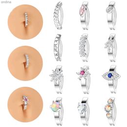 Navel Bell Button Rings 1 Piece Flower Shape 14G Belly Button Ring Rhinestones Navel Piercings Click Reverse Curved Navel Barbell Body Jewelry 10MM YQ240125