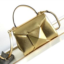 Luxury Gold Evening Bag 12A Sheepskin Handbag Genuine Leather Chain Bag Large Willow Nail Brass Cross Shoulder Womens Bag Fashionable One Shoulder Bag