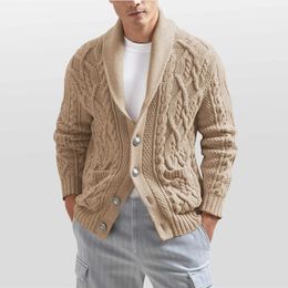 Mens Winter Sweater Button Cardigan Korean Autumn Fleece Thick Warm Artificial Fur Wool Coat Male Jumpers Knitted Jacket 240123