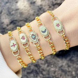 Link Bracelets Punk Star Moon Charm With Crystal Stone High Quality 18K Gold Plate Bangle For Women Couple Fine Jewellery Gifts