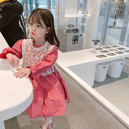 Girl Dresses 2024 Spring Korean Style Baby Girls Princess Solid Colour Puff Sleeve Toddlers Kids Lace Dress