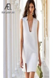 AEL white tank dress women summer mini dress loose fashion Sleeveless Casual dresses wrap simple dress mini 2201123489703