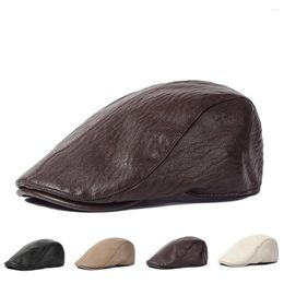 Berets Four Seasons Men Hats Pu Sboy Caps For Male 56-58cm Artificial Leather Gentleman Casual Style Solid Colour BL0174