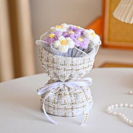 Decorative Flowers Wedding Woven Flower Bouquet Valentine Day Unique Gifts Romantic Home Colorful Decor Soft High Quality With 7 Heads