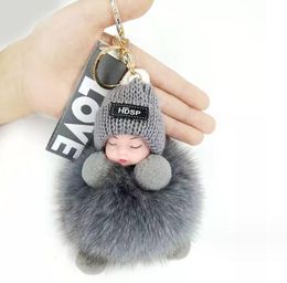 Flauschige Plüschpuppen Schlüsselanhänger Pompom schlafende Baby Keyrings Kinder Rucksackbehänge Spielzeug charmante Dekoration Autos Schlüsselringe Accessoires