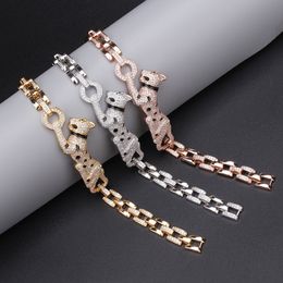 New Designed Fashion luxurious cheetah bracelet women men thick chain Punk bracelet silver full diamonds necklace earring Designer Jewellery Lie-6021004