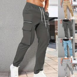 Men's Pants Breathable Men Comfortable Cargo With Drawstring Waist Multiple Pockets Soft Fabric For Casual Wear