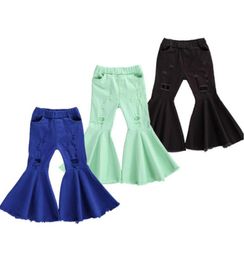 Infant Kids 27Years Baby Girls Flare Pants Denim Solid Bottoms Ripped Hole Fashion Child Girls Boot Cut Pants Jeans Pants Trouser3113447