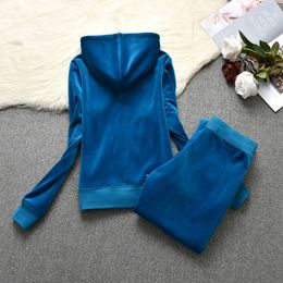 Spring/Autumn 2024 Women Brand Velvet Fabric Tracksuits Juicy Suit Solid Colour Velour Suit Women Tracksuit Hoodies And Pants Suit Two Piece Set