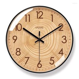 Wall Clocks 2024 Nordic Simple Wooden Texture Fashionable Art Living Room Silent Sweep Second Quartz Clock