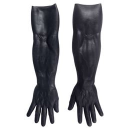 Costume Accessories Customised Dark Skin Tone Hand Gloves with Muscle Arms Realistic Halloween Ho Male Fake Silicone Hands Sleeves for Man