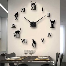 Wall Clocks NEW Large Wall Clock Quartz Needle 3D DIY Decorative Kitchen Clocks Acrylic Mirror Stickers Oversize Wall Clock Home Decor
