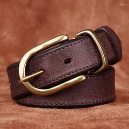 Belts 3.3CM Men High Quality Genuine Leather Belt Luxury Copper Buckle Thickening Pure Cowskin Vintage Strap Male Jeans For Man