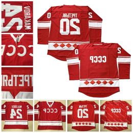 Top Stitchmens 20 Vladislav Tretiak 24 Sergei Makarov Vintage 1980 CCCP Russia Home Red Stitched Hockey Jersey Double Stitched Name And Numb 74