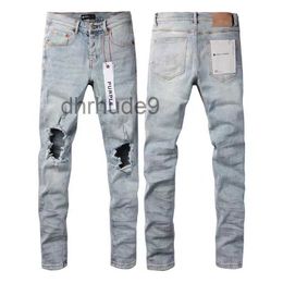 Fashion Mens Tear Foreign Trade Light Blue Jeans Stitching Men Design Motorcycle Riding Cool Slim Pants Purple for Women Rock Revival Letter Pant V5JA