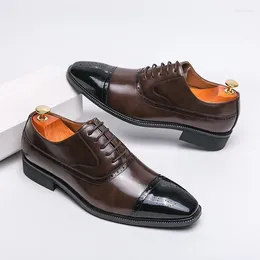 Dress Shoes High End Brand Men's Office Business Pointed Glossy Leather Lace Up Interview Work Black Versatile