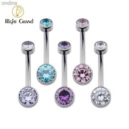 Navel Bell Button Rings Right Grand ASTM F136 Titanium Belly Button Clear Zircon Bezel Piercing 14G Internally Threaded Navel Ring Body Jewelry YQ240125