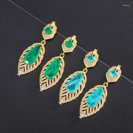 Dangle Earrings Vintage Gold Peacock Leaves Emerald Feather Long Hanging Luxury Women Jewellery Wedding Couple Gift To Mother