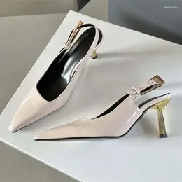 Dress Shoes 2024 Summer Design Sexy Patent Leather Metal Buckle Strap Pumps For Women Street Style High Heels Party Stripper Female Shoe