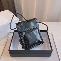 2021 summer Smooth black shoulder bag in wax leather cool neutral rectangular cross-body bag monogrammed design street fashion b311f