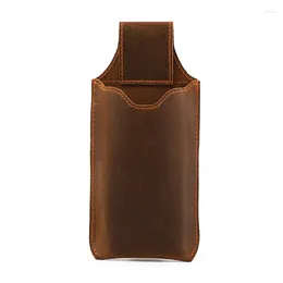 Waist Bags Genuine Leather Phone Pouch Case For 6-7.5inch Cellphone Loop Holster Belt Bag Retro Outdoor Wallet Anti-theft