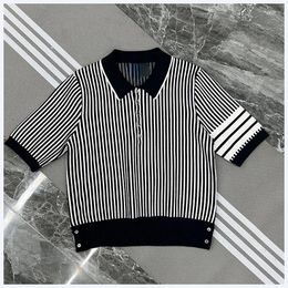 Men's Polos Men Polo Shirt Cotton Turn Down Collar Stiped Short Sleeve Top Casual Loose Knitted Tee Korean Design Women T-Shirt Couple Wear