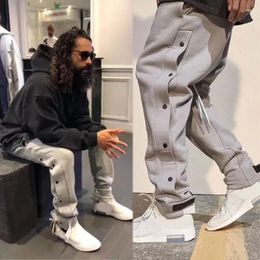 Men's Pants Autumn Winter Thick Sweatpants Men Side Button Sportswear Solid Brand Male Sweat Oversize Clothing 2024 Hip Hop Black Grey