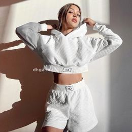 Women's Tracksuits Texture Square Fake Two Piece Hooded Sweatshirt Shorts Set Fall Fashion Casual Sports Outerwear LG Women