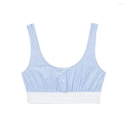 Women's Tanks Women Fashion Front Button Striped Cropped Tank Tops Sexy Wide Straps Elastic Hem Female Camis Mujer