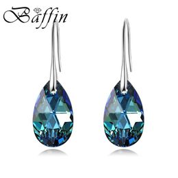 Charm Korean Pearshaped Drop Earrings Genuine Crystal From Austria Rhinestone Dangle for Women Party Sier Color Big Pendant Jewelry