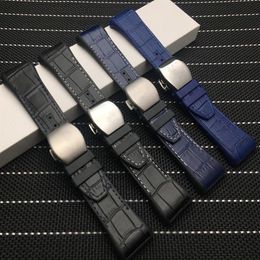 Top Quality 28mm Genuine Leather Black Blue Watchband Silicone Belt Replacement Bracelet Suitable for Fit Franck Muller Strap231K